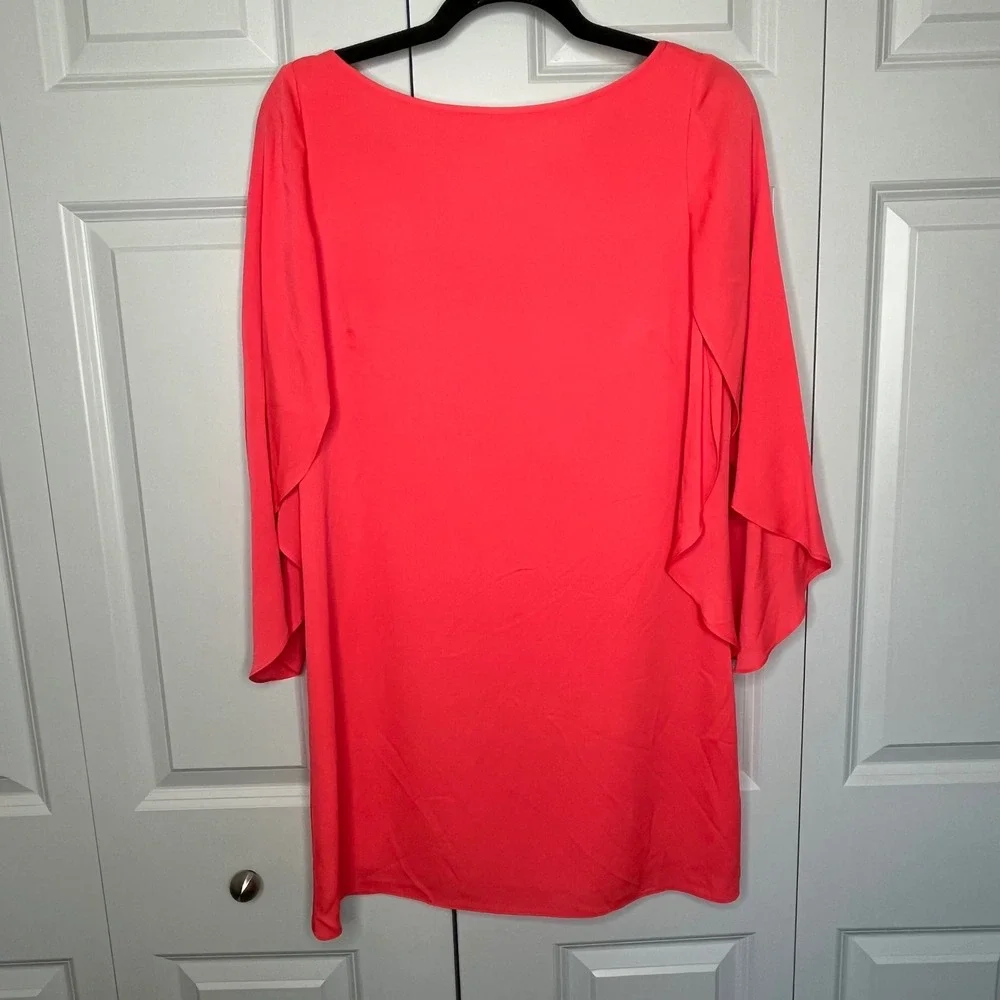 Milly Silk Blend Shift Dress‎ Coral Bell Sleeve Mini Size 4 NWT
